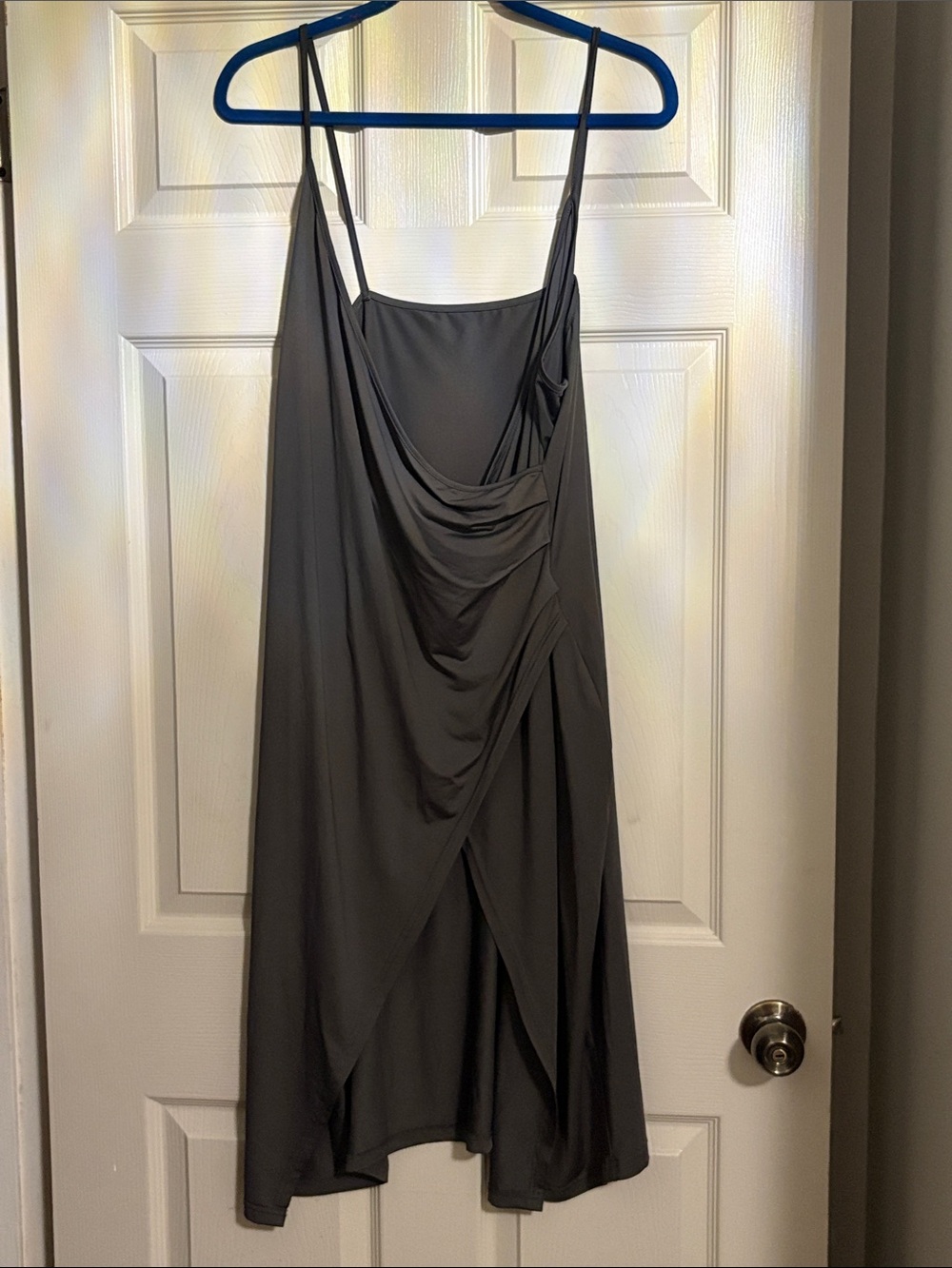 Sleek Draped Slip Dress - charcoal gray